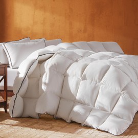 Richtry Goose Feather Down Fiber Comforter Queen Size, Fluffy Cotton Quilted White Duvet Insert, Ultra-Soft, Breathable, Luxury Bedding Comforter All Season Medium Warmth with Corner Tabs, 90x 90Inch