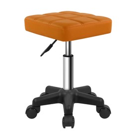 FURWOO Square Swivel Stool with Wheels PU Leahter Rolling Stool Height Adjustable Stool for Spa Salon Massage Pale Brown