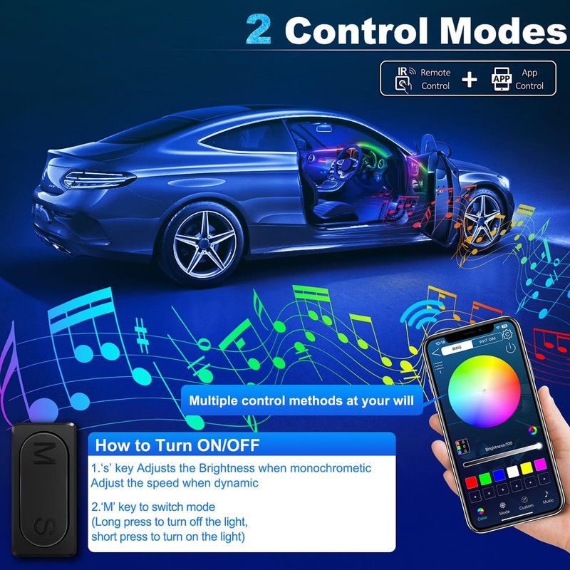 Dreamcolor Acrylic Interior Car LED Strip Light with Wireless APP,
