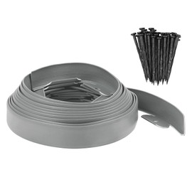 M METERXITY Garden Edging - 20 Feet Plastic Landscaping Edging Border with 18 PCS Spikes Apply to Flower Beds/Grass Lawn/Yard (20FT x 1.57IN, Gray)