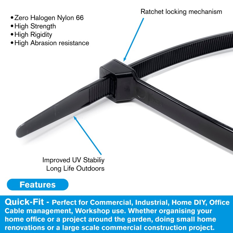 100 Pack of Cable Ties Black | CE Premium UL