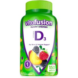 Vitafusion Gomitas de vitamina D3, Apoyo óseo e inmunológico Sabor a durazno con bayas, 50mcg D3, 150 Gomitas, suministro para 75 dias, sin gluten Fácil de Tomar y delicioso sabor