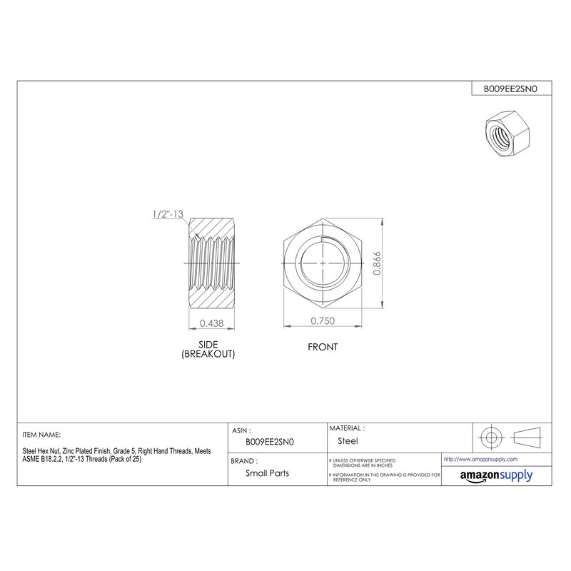 Steel Hex Nut, Black Oxide Finish, Grade 5, ASME B18.2.2,