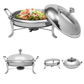 14inch-Stainless Steel Hotpot Buffet Warmer Server, Silver Alcohol Stove Burner Hot Pot, Cooktop Burner Cookware for RV Travel, Restaurants, Party, Wedding, Camp, Picnicking, Hotels