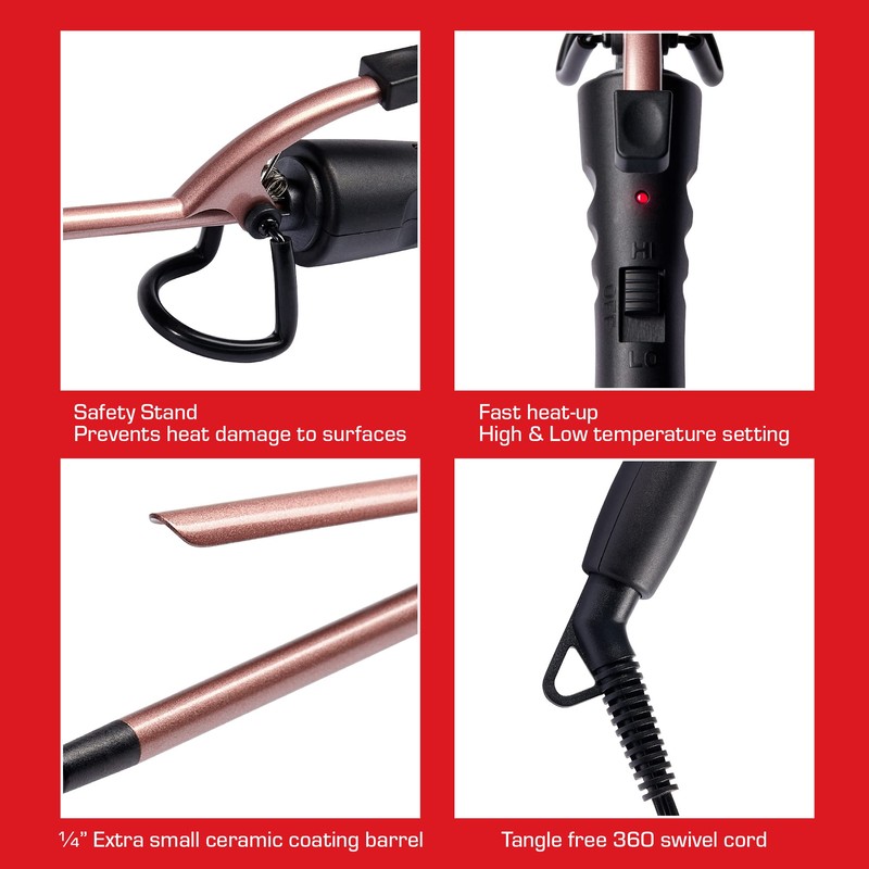 Red by Kiss 1/4 Inch Thin Curling Iron, Pencil Curling