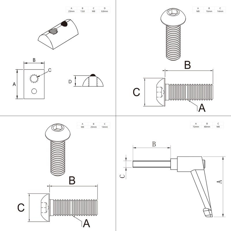 Joint Connector with Clamping Lever Groove 8 for Aluminium Profile