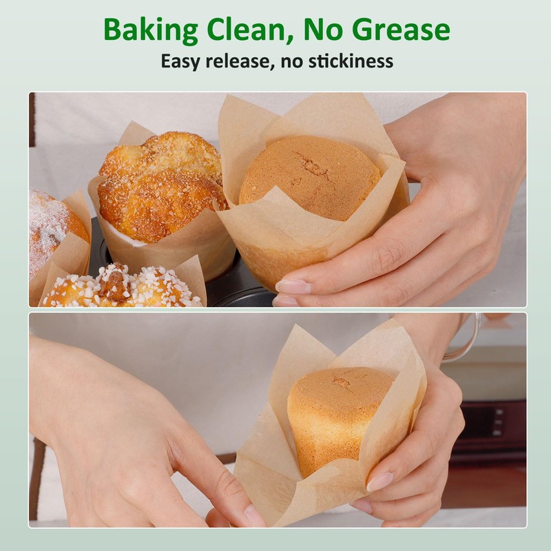 Caperci 150pcs Natural Tulip Cupcake Liners Unbleached European Parchment Paper