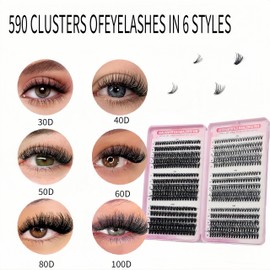 590-Piece DIY Eyelash Cluster Kit – Fluffy Russian Lashes in 30-100 D Mix (8-16 mm). Includes Curly, Durable Extensions for Girls & Women – Perfect for Natural or Dramatic Looks