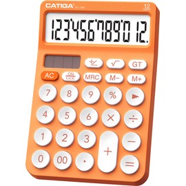 CATIGA CATIGA 12 Digit Desktop Calculator Basic Desk Calculator with Large LCD Display, Big Buttons, 4 Function, Solar and Battery Dual Power, for Office, School, Home, SD-1292 Orange