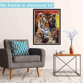 Pavemlo 5D Diamond Art Kits for Adults Three Tigers, Full Drill Diamond Art Animal Pictures Paint with Diamonds, DIY Cross Stitch Jewel Art Rhinestone Craft for Home Wall Decor 12X16 inch
