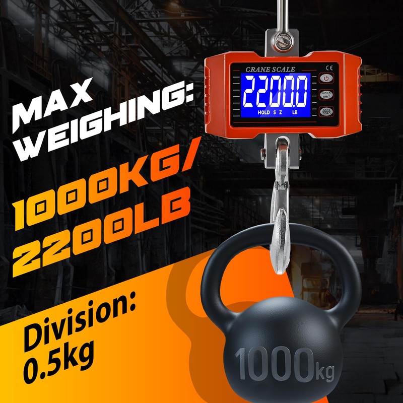 CGOLDENWALL Digital Crane Scale 2200lb Hanging Scale with Switchable kg/lb