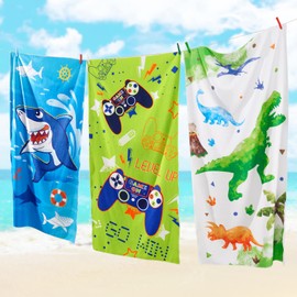 WERNNSAI Dinosaur Kids Beach Towel - 76 x 150cm Microfiber Dino Sand Free Towels for Boys Bath Pool Camping Travel Towel Quick Dry Ultra Absorbent Beach Blanket Bath Shower Towel