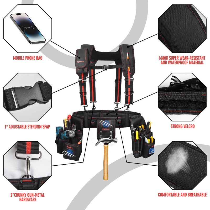 Heavy Duty Tool Belt with Padded Suspenders – Adjustable Construction