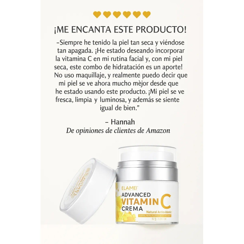Crema Facial Vitamina C + Ácido Hialuróncio + Aloe Anti-edad