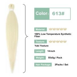 613 Blonde Braiding Hair Pre stretched 14 Inch 3 Packs Pre-stretched Braiding Hair EZ Braid Yaki Texture Synthetic Hair Extensions for Crochet Box Braids