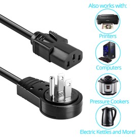 Maximm Monitor Computer Power Cord 12 Ft Flat Plug 360° Rotating PC Cable 3 Prong for, Desktop, Printer, Scanner, 16 AWG NEMA 5-15P to IEC13 - UL Certified