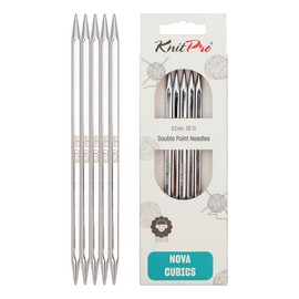 KnitPro 20 cm x 6 mm Nova Cubics Double Pointed Needles, Shiny Brass, Silber