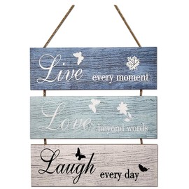 Live Laugh Love Hanging Welcome Wall Sign for Home Decor, Rustic Wooden Farmhouse Plaque for Friends, Family, Office, Living Room Housewarming Gift