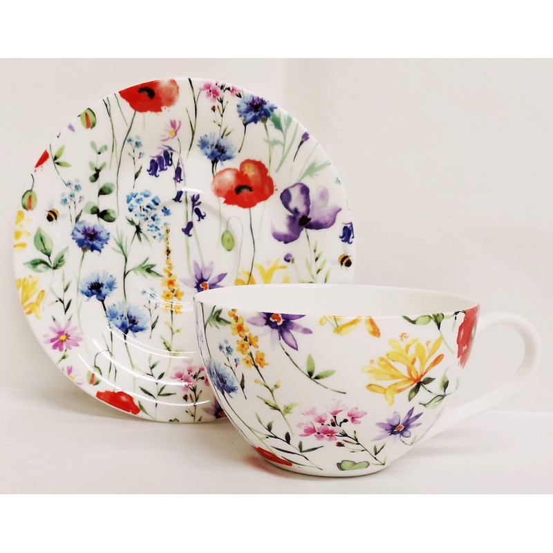 Wildflowers Meadow Breakfast Cup & Saucer Fine Bone China Set