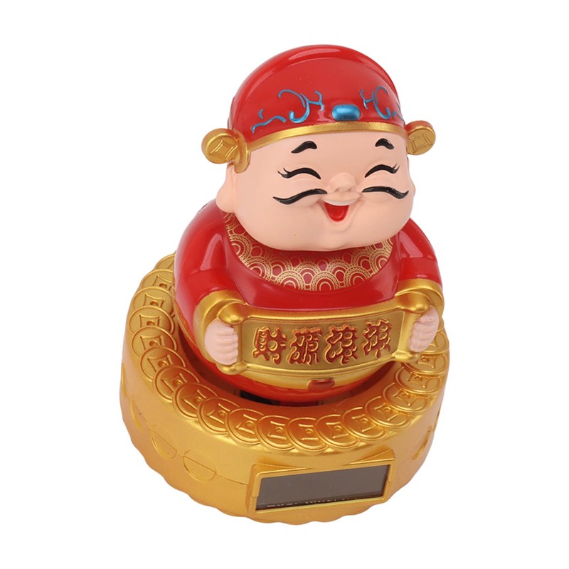 Cai Shen Statue Solar Power Shaking Head Vivid Decorative Chinese
