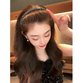 Headband Bijou Comb with Rhinestone, Glitter, Head Access, Hair Accessory, Hair Accessory, Cute, Bangs, Hair Clip, Hair Ornament (Dark Gray, One Size)