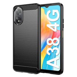 HEYUS Case for Oppo A38 4G, A18 4G, Shock-Absorption Brushed Flexible Soft Carbon Fiber Protective Cover for Oppo A38 A18 4G - Black