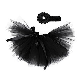 MizHome Newborn Baby Girls Birthday Layered Tulle Tutu Skirt Flower Daisy Headwear Outfits Black