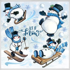 Mfault 139 PCS Winter Snowman Window Clings 4 Sheets, Let It Snow Winter Sports Wall Stickers Decal Decorations, Snowball Snowflakes 2025 New Year Christmas Living Room Home Kitchen Decor Holiday Gift