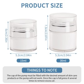 Pack of 4 Empty Refillable Containers, 15 ml, 30 ml, 50 ml Cream Pump Dispenser, Acrylic Push Lotion Bottles, Vacuum Portable Cosmetic Container for Women and Men, Indoor, Outdoor (15 ml + 30 ml)