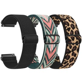 Meliya Veryfit Smart Watch Bands, 22mm Watchbands for IDW13 IDW16 IDW19 IDW26 IDW28 Smartwatch, Stretch Elastic Nylon Watch Straps Replacement Wristband for Veryfit (Black+Leopard+Green Arrow)