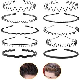 10 Piezas Diademas de Metal Ondulado, Aro para el Cabello Unisex Negro, Antideslizantes para Correr, Baño y Maquillaje