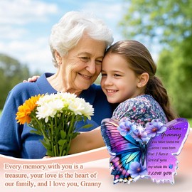 Granny Birthday Gifts, Granny Gifts on Mother's Day, Butterfly Shape Acrylic Plaque Signs with Violet Flower, Gifts for Grandma from Grandchildren, Granny Gifts for Birthday Valentines Christmas