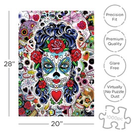 AQUARIUS Rompecabezas de Calavera de azúcar (Rompecabezas de 1000 Piezas) – Sin deslumbramiento – Ajuste de precisión – Producto Oficial de Sugar Skulls y coleccionables – 14 x 19 Pulgadas