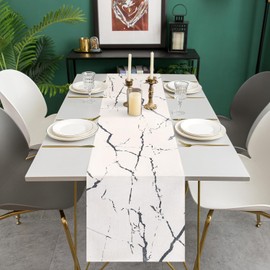 Table Runner Modern Spring Table Runner Linen Living Room Abstract Art White Marble Grey Texture Rustic Table Runner for Wedding Dining Table Party Coffee Table Farmhouse 13 x 72 Inch