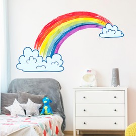 Eutecado Rainbow Wall Decals Watercolor Rainbow Decor for Kids Room, Cute Watercolor Rainbow Wall Stickers Cloud Wall Decor Murals Decorations for Classroom Girls Room Nursery