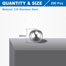 sourcing map 2mm Bearing Balls, 200 Pcs 316 Stainless Steel G200 Precision Balls Metric Mixing Balls for Bearings Bicycles Casters