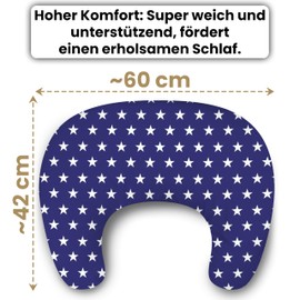 Amilian Side Sleeper Pillow Children – Pregnancy Pillow – Nursing Pillow and Feeding Pillow – Nursing Pillow on the Go – Nursing Pillow Half Moon – Atlantic Starry Night Blue Cotton Cover