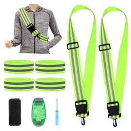 Swpeet 11Pcs Reflective Sash Assortment Kit, Including 2Pcs Reflective Sash Reflective Glow Belt with 4Pcs Reflector Armbands and LED Safety Light Kit, Adjustable Safety Vest Outdoor Reflective Belt