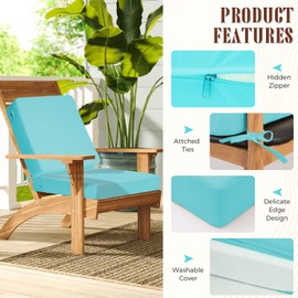 Iheqard Outdoor Deep Seat Cushion Set, 19 x 19 Inch Waterproof and Fade Resistant Patio Furniture Cushion Backrest with Ties for Patio Garden Yard and Balcony (Teal, 19x19Inch)