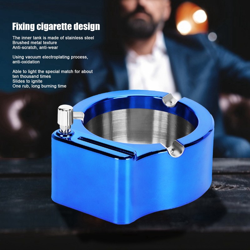 Stainless Steel Ashtray with Matches Lighter Function for Home Office