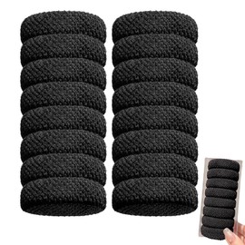 16 Pcs Thick Cotton Elastics Seamless Hair Ties No Slip Hair Bands Accessories for Ponytail Curly for Women Girls - Black
