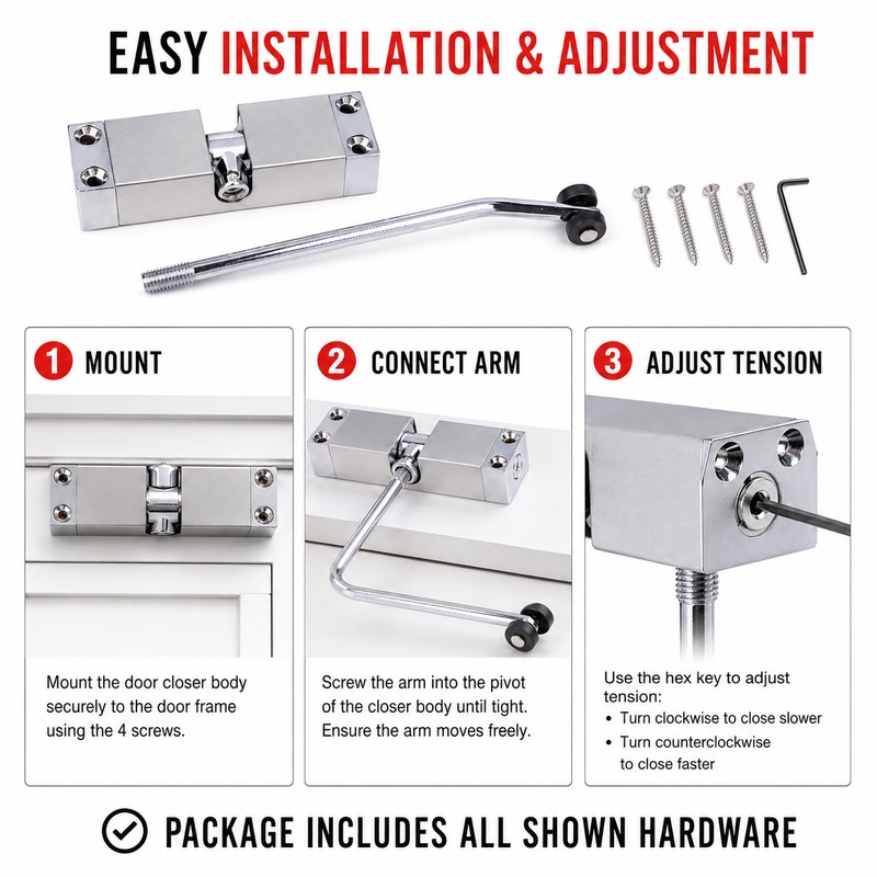 Adjustable Soft Close Door Closer, Stainless Steel Cabinet Damper Buffer