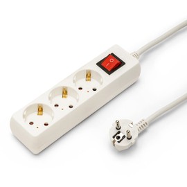 Schuko Power Strip Standard 3 x 16 A, with Switch, 1 m Long Cable, H05VV-F3G1.0MM2, CE