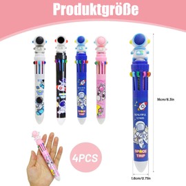 Caelura Pack of 4 Multicoloured Ballpoint Pens, 10 in 1 Retractable Ballpoint Pens, Special Pens for Children, Office, School Supplies, Students, Gift, Children's Birthday Gift