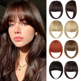 Leterly Bangs Hair Clip in Bangs for Women Thick French Fake Bangs Clip in Hair Extensions Fringe with Temples Hairpieces for Daily Wear Medium Brown