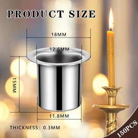 Sliner 150 Pcs Hanukkah Metal Candle Holders Aluminum Candle Holders Bulk Metal, 0.59 x 0.46 Inch Candle Holder Metal Candle Inserts to Prevents Wax Dripping for Lamp Candle Making Projects, Silver