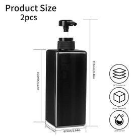 2x Pump Bottle Dispenser, 650ML Shampoo and Conditioner Dispenser, Refillable Shampoo Dispenser Bottle with Pump, Liquid Soap Dispenser for Shampoo Conditioner Body Wash Liquid Soap Dispenser, Black