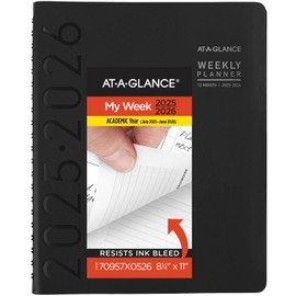 AT-A-GLANCE Planner 2025-2026 Academic, Weekly & Monthly, Half-Hourly Appointment Book, 8-1/4" x 11", Large, Monthly Tabs, Flexible Cover, Contempo, Black (70957X05)