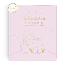 HuBorns - Baby Album First Year to 5 for Gluing Photos and Labels, Children's Photo Album with +50 Pages and Stickers, Original Memory Book Baby, Photo Album Baby (Pink, Spanish)