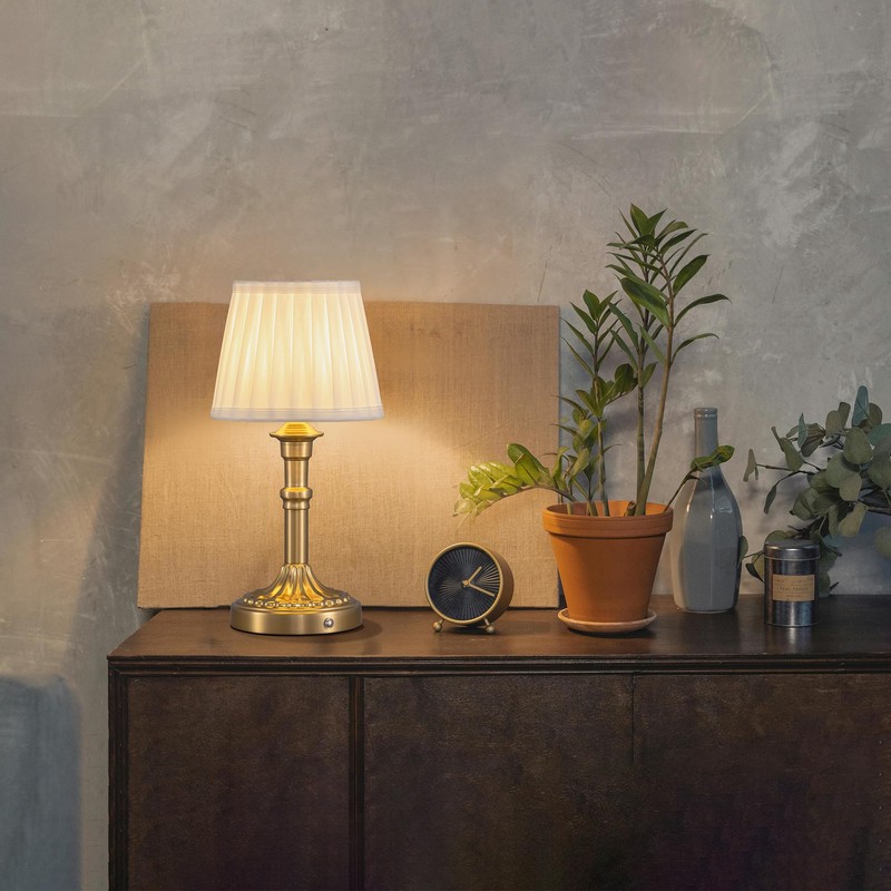 KDG Cordless Portables Table Lamp, LED Fabric Shade Small Desk